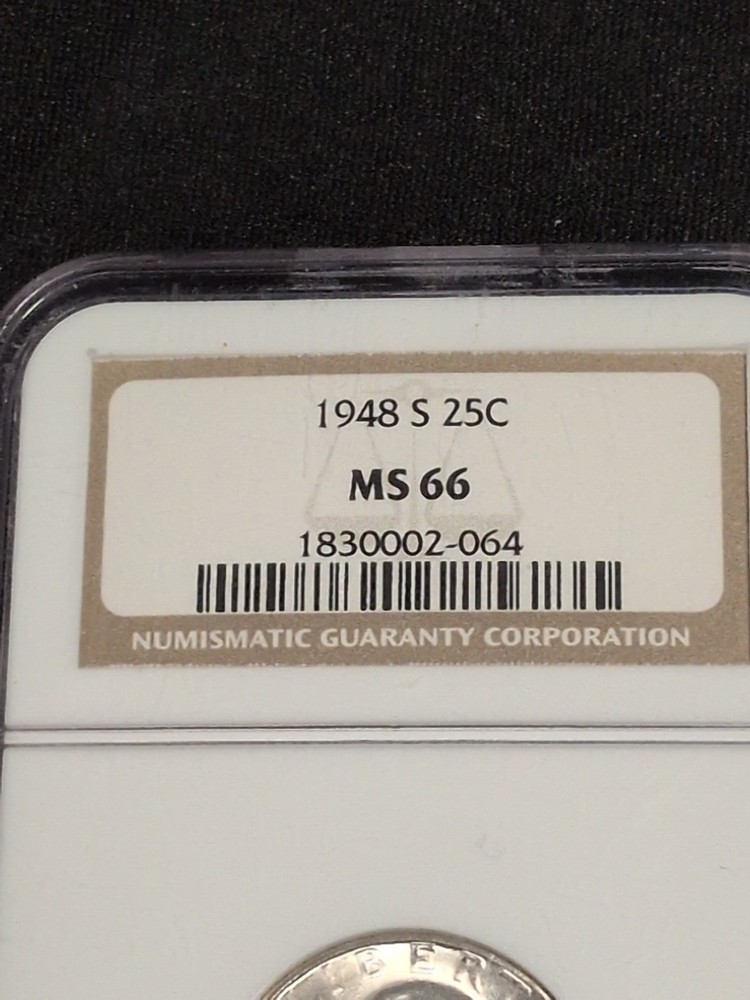 1948-S 25c Washington Quarter Dollar PCGS MS66 Grade