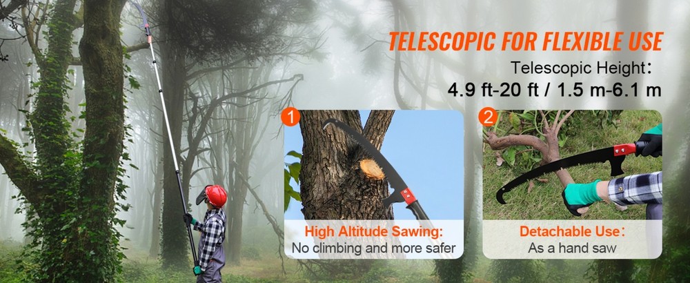 Manual Pole Saw Extendable Tree Pruner Sharp Steel Blade for Branches Trimming