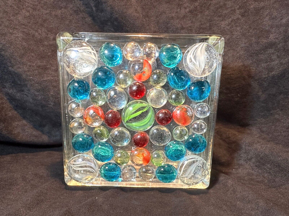 Beaded Glass Brick with Open Top and Lid/Stopper