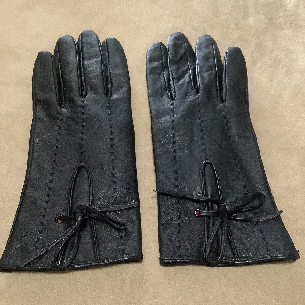 Womens S/M Leather Gloves Black Lined