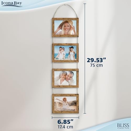 - Wall Hanging Picture Frames Collage with 4 Openings - - 4x6 Rustic Brown