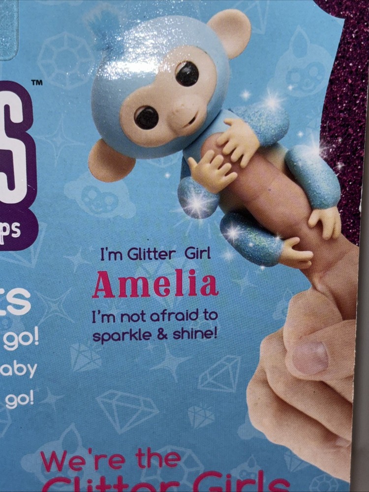 Fingerlings Glitter Monkey - Amelia (Turquoise Blue Glitter) - Interactive Baby