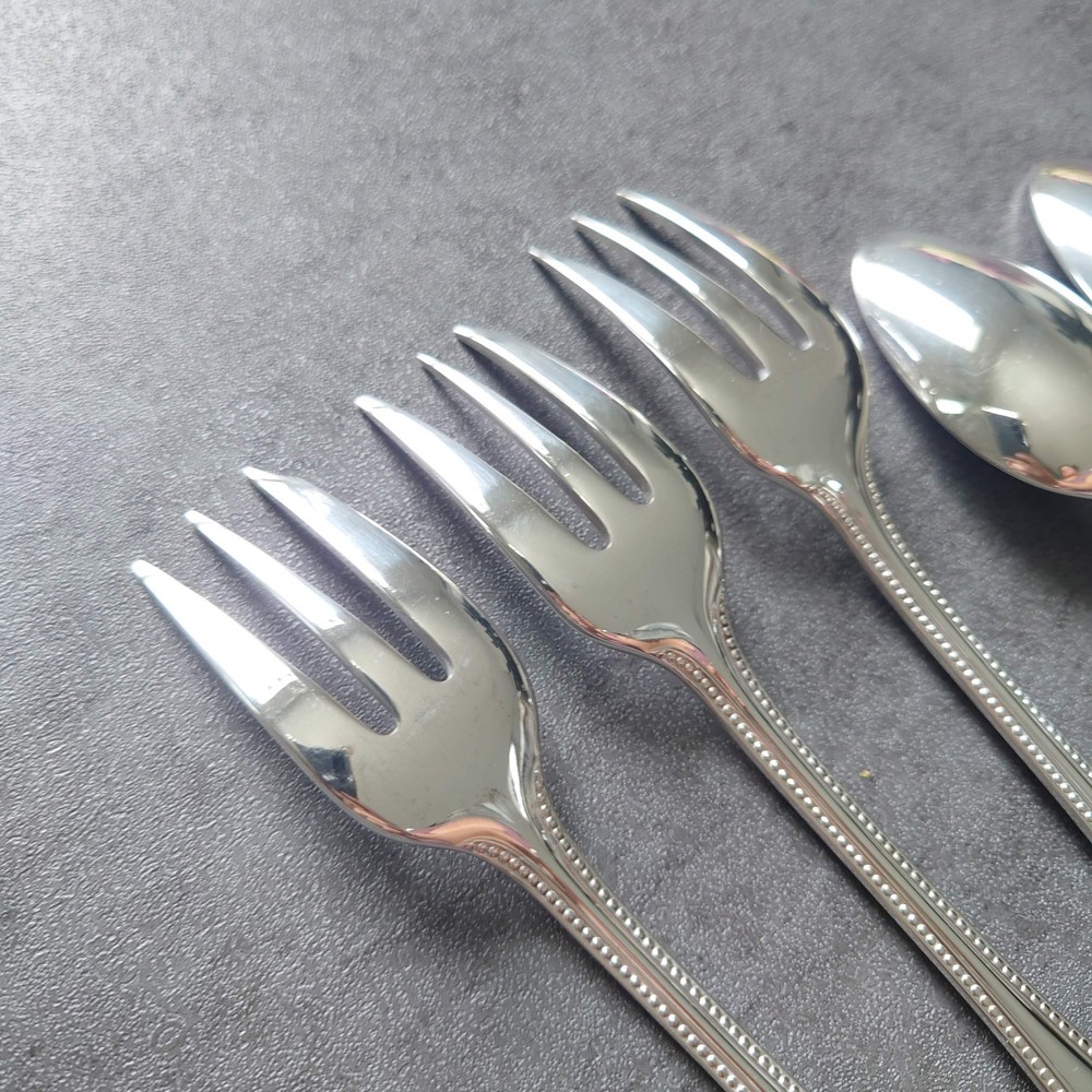 Christofle Perles 6pcs Silverplated Flatware Cake Fork Coffee Spoon Excellent ②