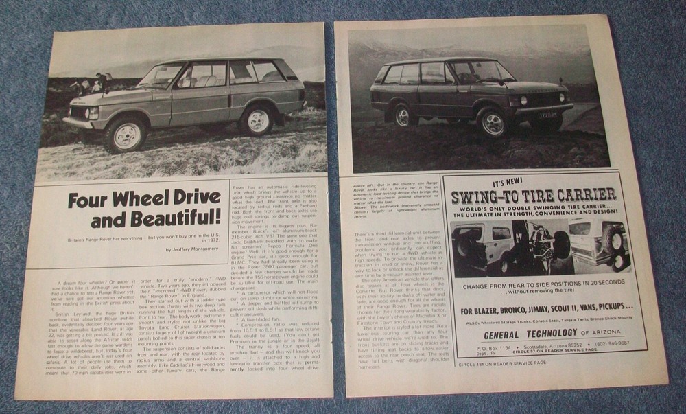 1972 Range Rover Vintage Info Article "Four Wheel Drive and Beautiful!"