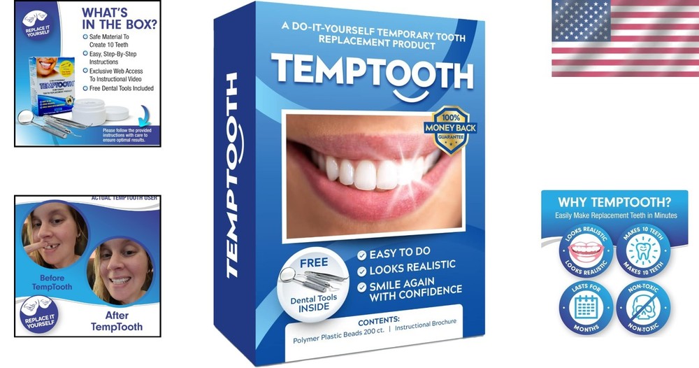 Trusted Patented Temporary Tooth Replacement Kit - Size 3cm - Color Natural -...