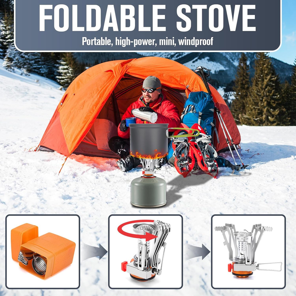 Camping Cookware Set, 16Pcs Lightweight Backpacking Mess Kit with Camping Pots a