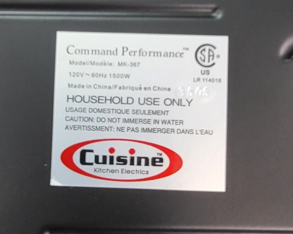 Cuisine Command Performance Triple Electric Burner MK-367 Working Silver