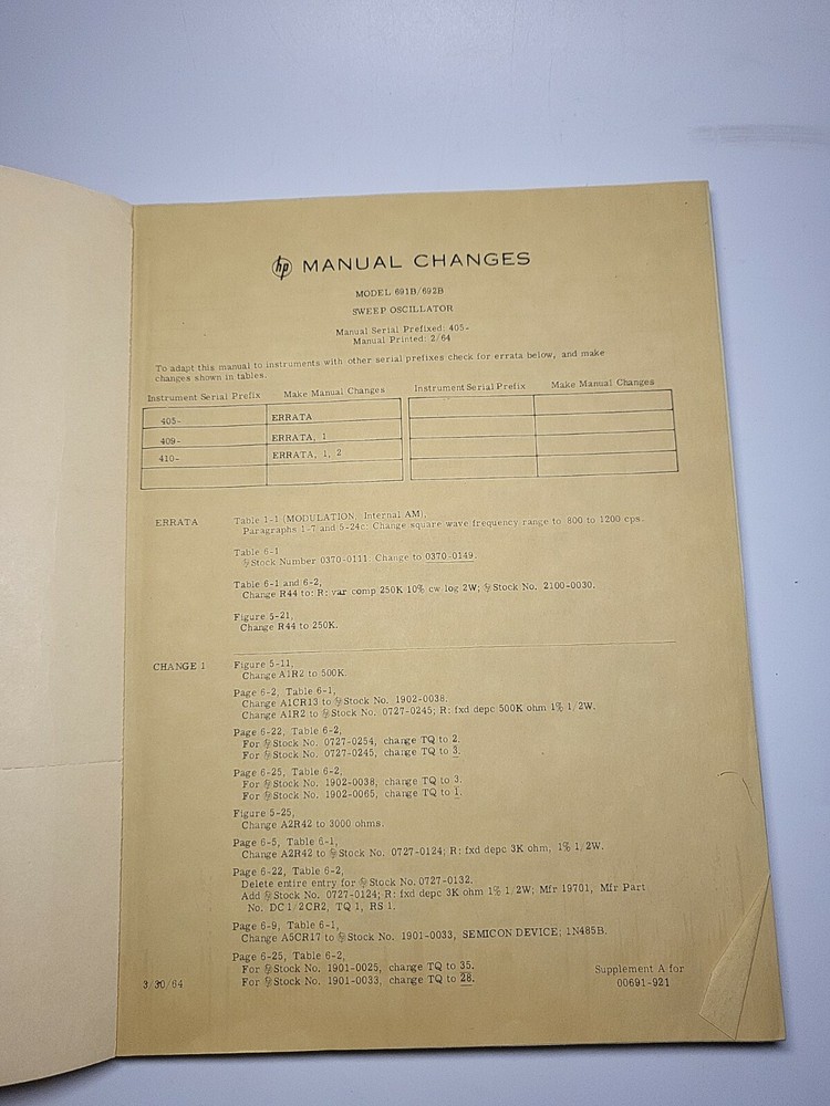 HP 691B / 692B Sweep Oscillators Preliminary Operating & Servicing Manual