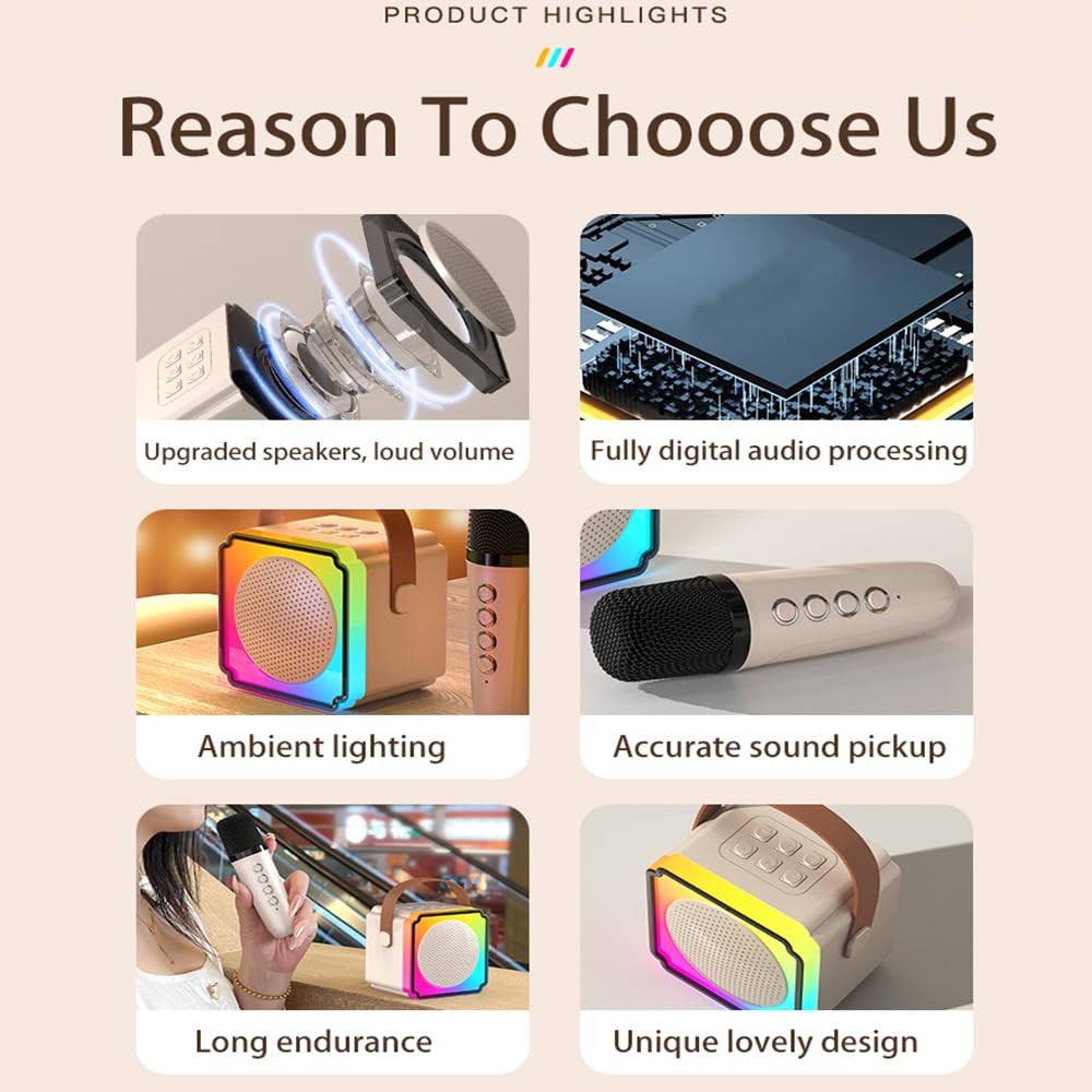 Karaoke Machine, Portable Bluetooth Karaoke Speaker with 2 Wireless Microphon...