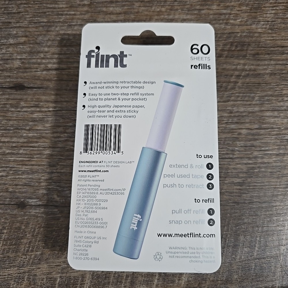 Flint Lint Roller Refills 2 Pack | Easy Peel / Extra Sticky | 60 Sheets