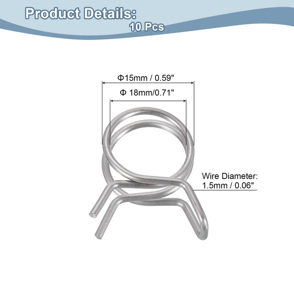 10Pcs 15mm/0.59inch Double Wire Spring Hose Clamp, Adjustable Spring Clips