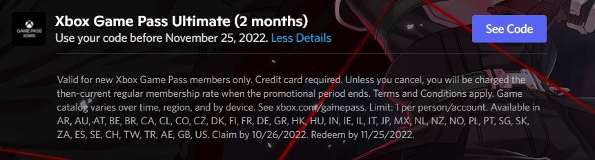 2 month xbox gamepass code