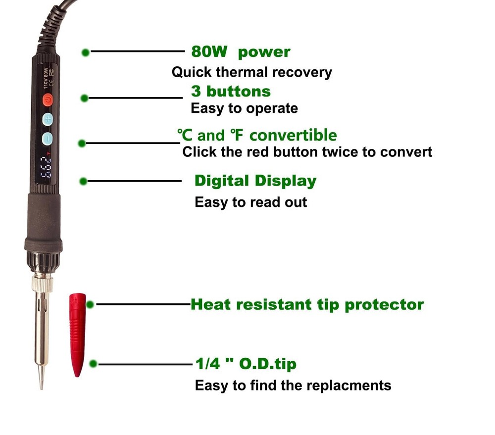 80W Digital Soldering Iron Heat Set Insert Tool Kit with Extra Soldering Tips