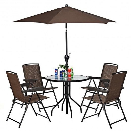4 Pieces Folding Dining Chairs with Smooth Armrests and Sling Back - Color: Brow