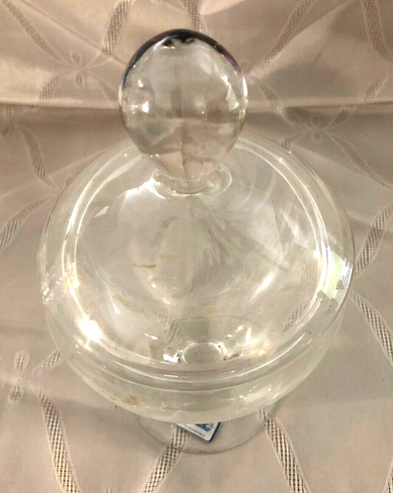 Crystalex Handmade Bohemia~Covered Compote with White Etching~9" Tall