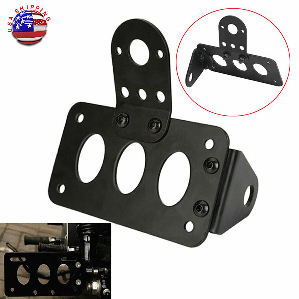 Black Flat Side Mount License Plate & Tail Light Bracket Set For Harley Bobber