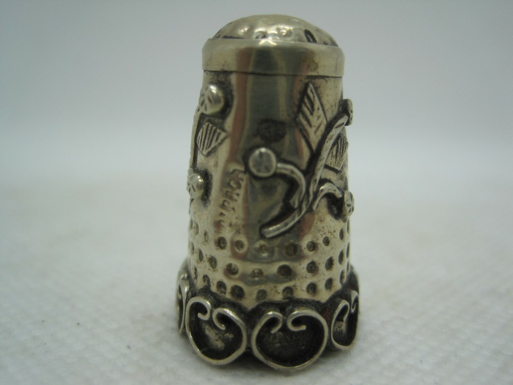 Vintage Silver Thimble with Applied Leaf and Berry Design