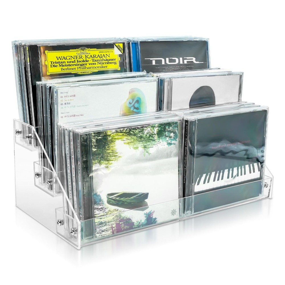 3Tier Clear Acrylic CD Holder Cascading Storage Rack Holds 24 Cases Medium
