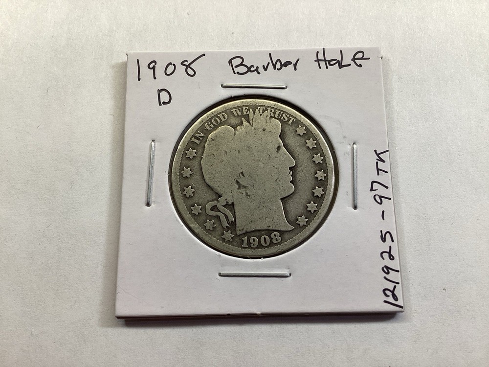 1908 D Barber Silver Half-Dollar Key Date 121925 97tk
