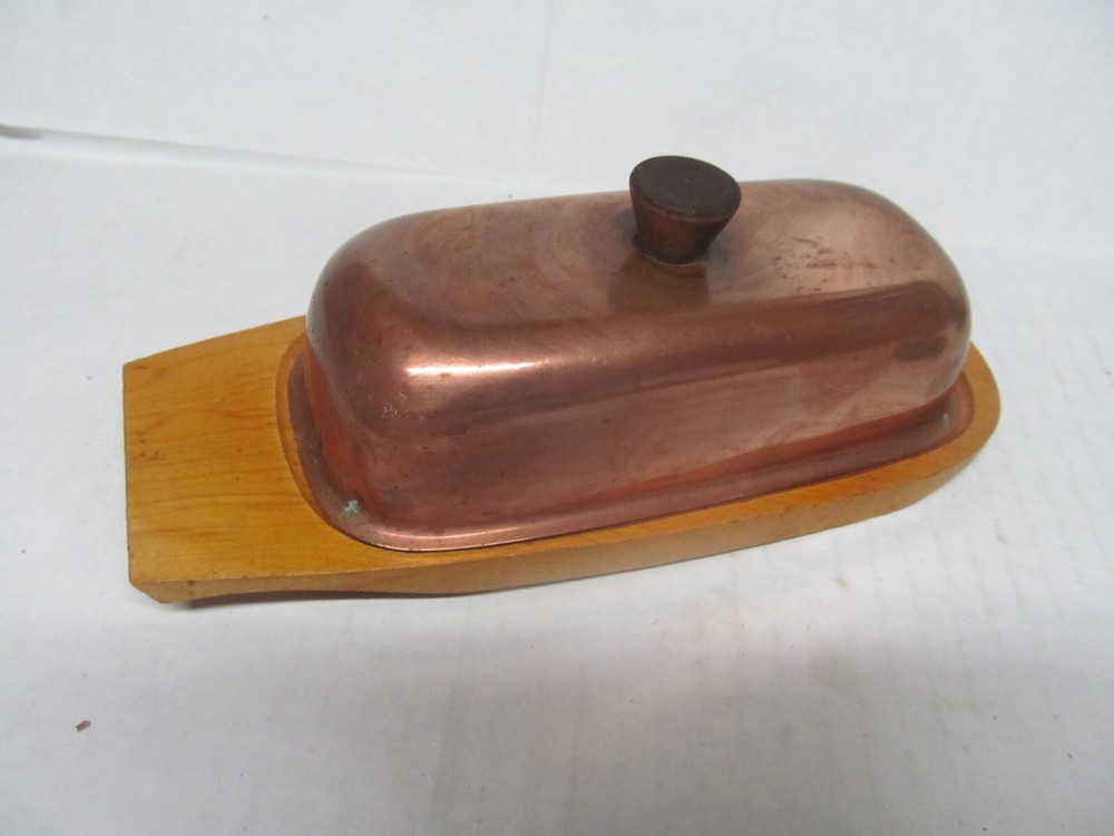 MCM Butter Dish - Copper plated & Wood -