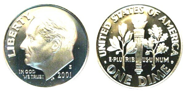 2001 S PROOF  CLAD ROOSEVELT DIME (1 COIN)