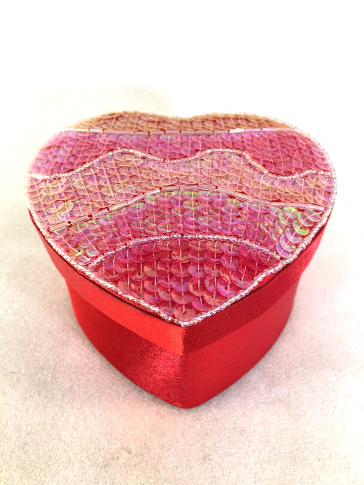 2 Heart Shaped Satin Gift Boxes Home Decorated