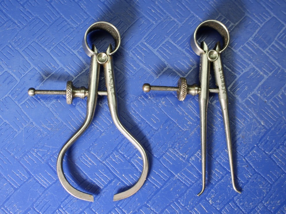 (2) Starrett Spring-Type Outside Inside Caliper 2" Solid Nut Round Leg ID OD 151