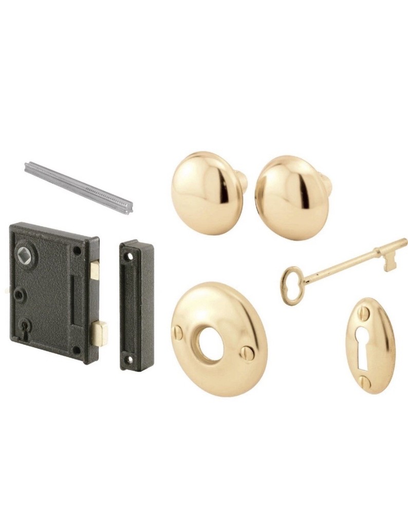 Defender Security Brass/Black Bit Key Rim Lockset, Vertical Style, E-2437