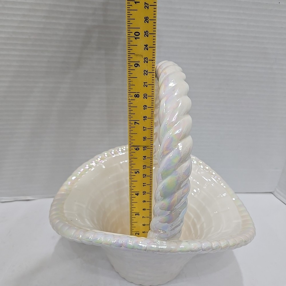 Vintage Iridescent Easter Basket Ceramic Atlantic Mold 10" GREAT SHAPE!!!