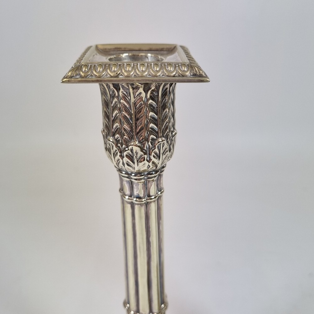 Antique Pair 19thC Cluster Column Silver Plated Candlesticks 27cm High