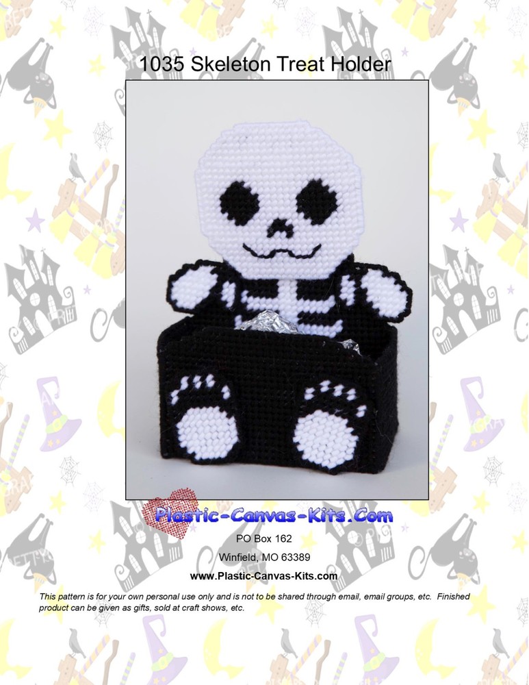 Skeleton Treat Holder-Halloween- Plastic Canvas Pattern or Kit