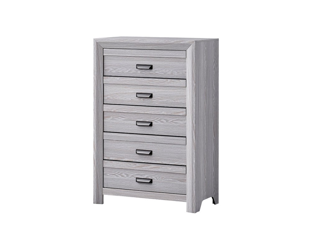 3Pc Rustic Gray Finish Full Upholstered Panel Bed Chest Nightstand Bedroom Set