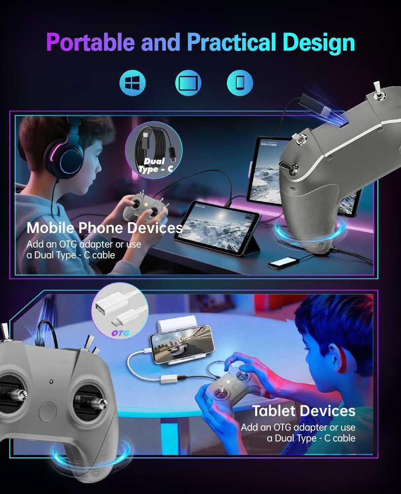 FLYDrone S8 Pro Drone Simulator Controller for FPV Beginner Pilots Grey