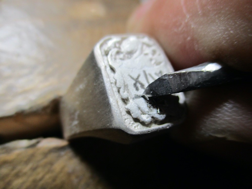 Men's Ring Shield with Engraving Personalized Silver 925/1000