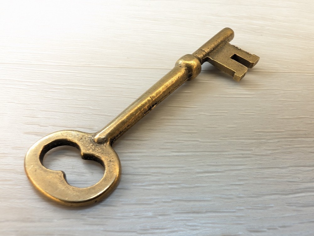 Vintage Solid Brass Skeleton Key 2.5" Long Tarnished Art Deco Victorian