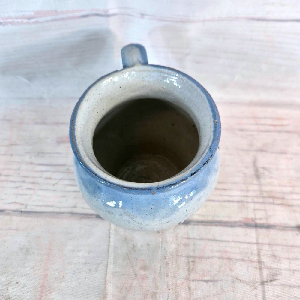 Vintage Blue White Ceramic Mug Small Pitcher Bird Design Handle