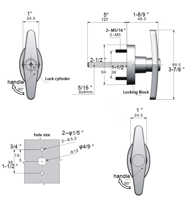 StartFine T-Handle Lock kit Shed Door with 5½" 1kit, Black