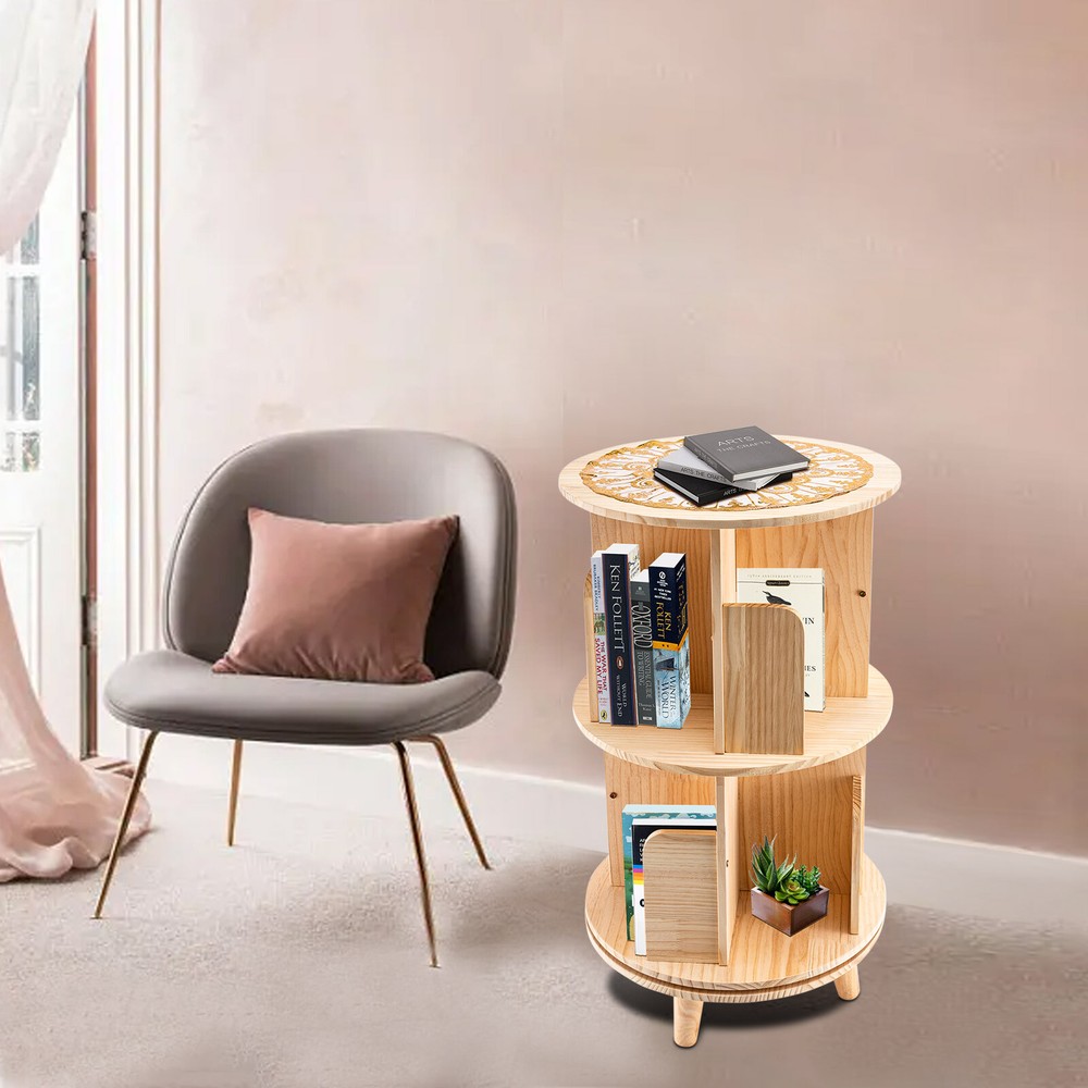 360 Rotating Bookshelf 2 Layer Display Rack Floor Standing BookcaseOrganizer
