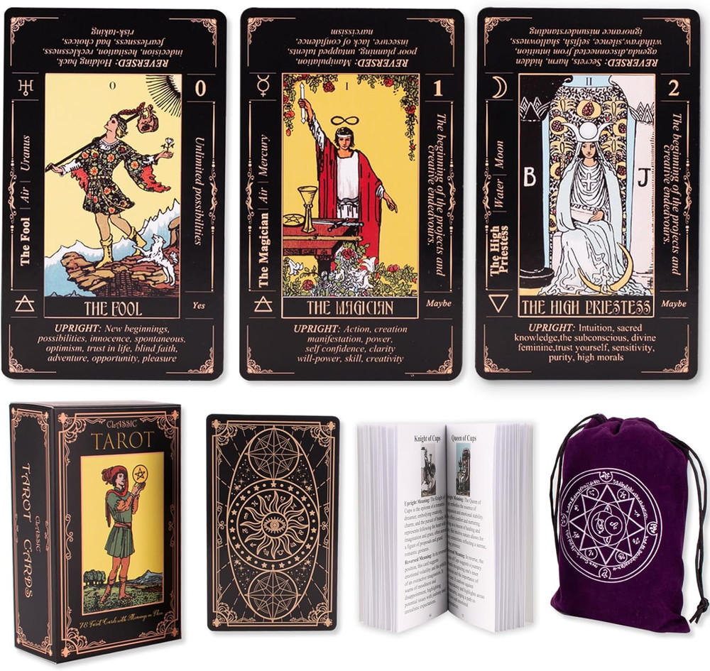 Classic Tarot Deck with Meanings, Guide Book & Pouch