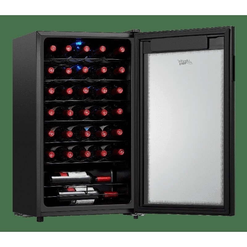 34-Bottle Wine Cooler Glass Door LED Lighting Adjustable Temp Compact