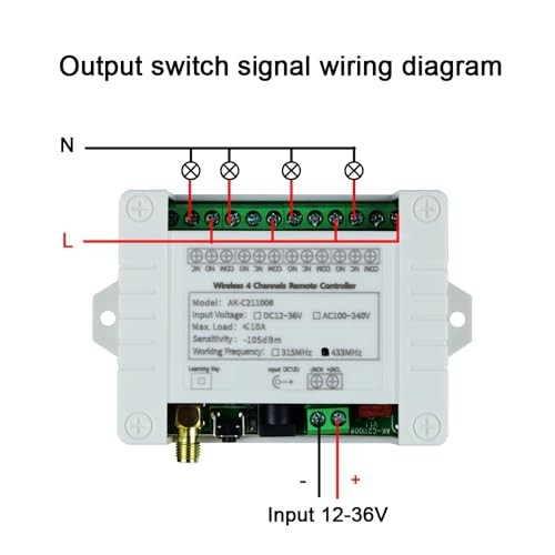DC 12V 24V 36V 4CH Remote Control Switch 433Mhz 10A Wireless Remote Control