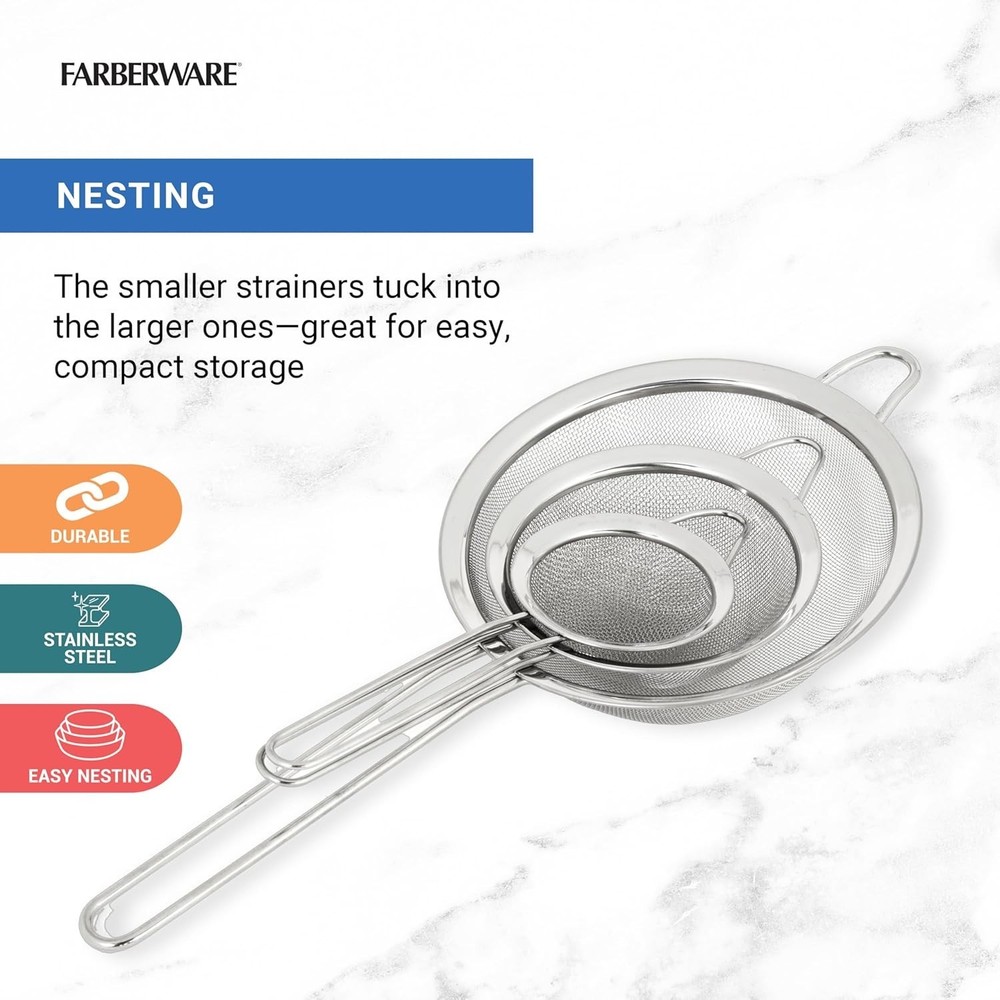Professional Set of 3 Strainers Incudes Small Medium & Large Sized Strainers