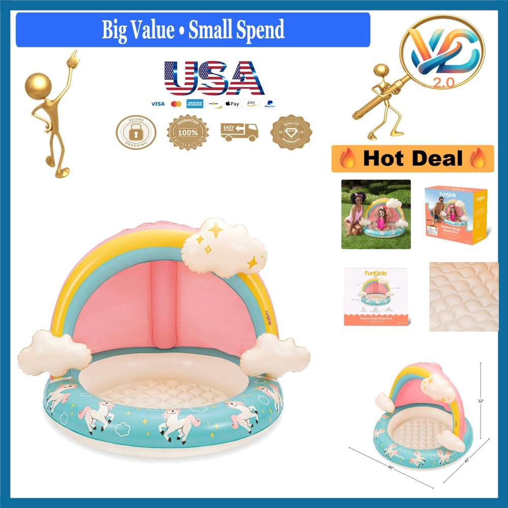Funsicle Rainbow Magic Kids Splash Pool with UV Sun Canopy