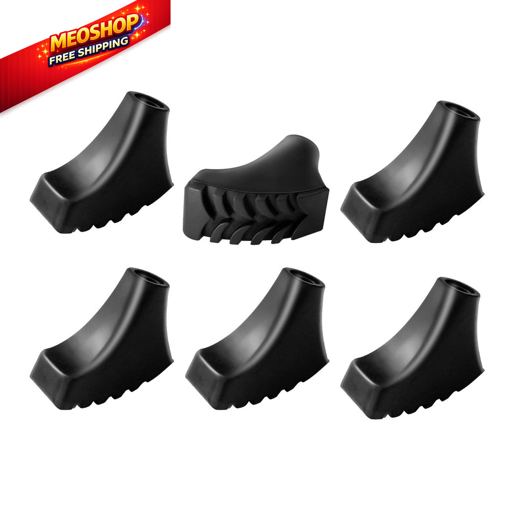 6 Pack Hiking Walking Sticks Rubber Tips, Replacement Tips Protectors black