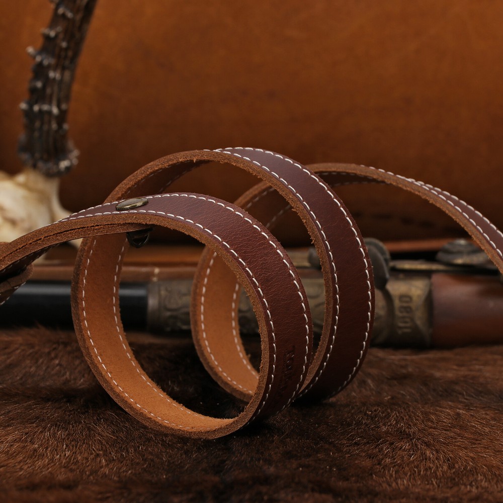 2 Point Leather Gun Sling - Adjustable Strap, Quick Release Swivels for Rifle