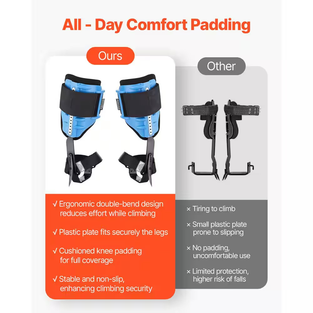 Height-Adjustable Tree Climbing Spikes with Straps & Cushioned Padding, 350 Lbs.