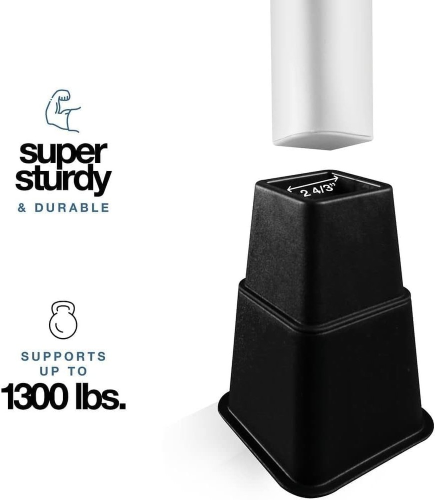 Adjustable Bed Risers - Elevation in 3, 5 or 8 Inch - Heavy Duty Stackable Fu...