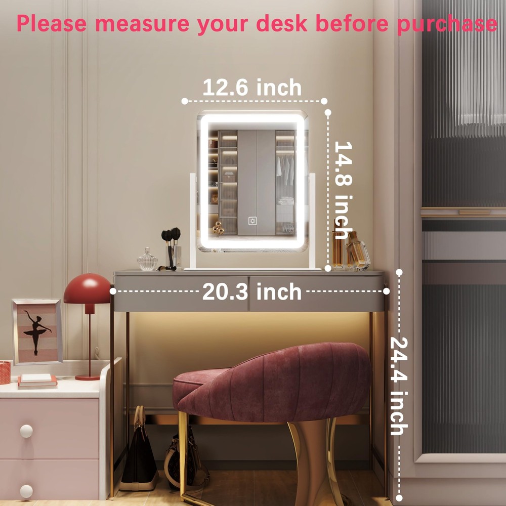 Vanity Mirror with Lights, 12.6"×15" LED Makeup Mirror, Lighted Makeup Mirror...