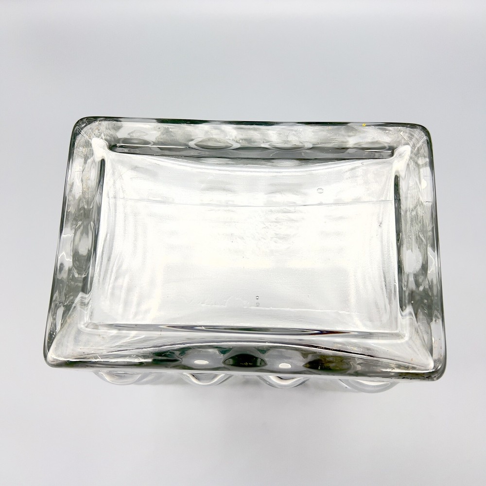 Mid Century Modern Style Vase Bubble Quilted Optic Clear Glass Rectangular 7.75"