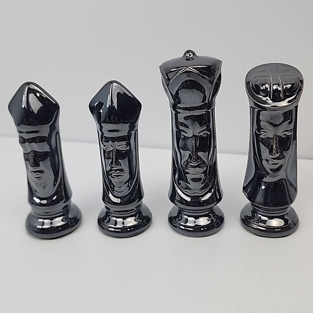 4 Duncan Black Bishop Ceramic Chess Pieces VTG Medieval Replacements